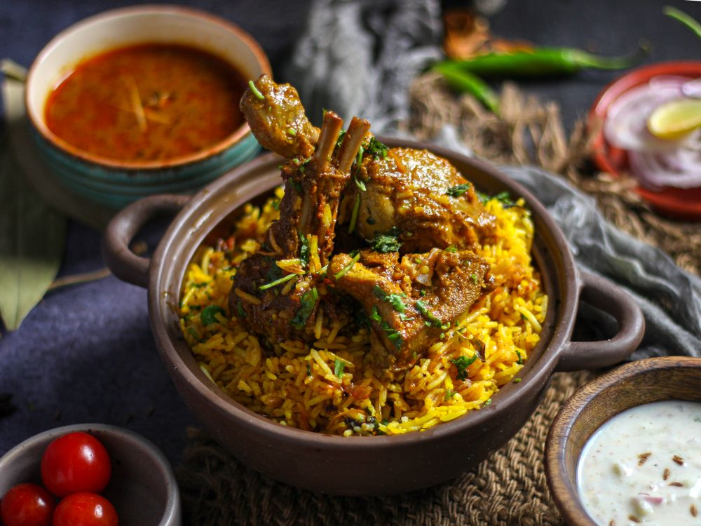 Pulav Rice with Gongura Mutton Curry